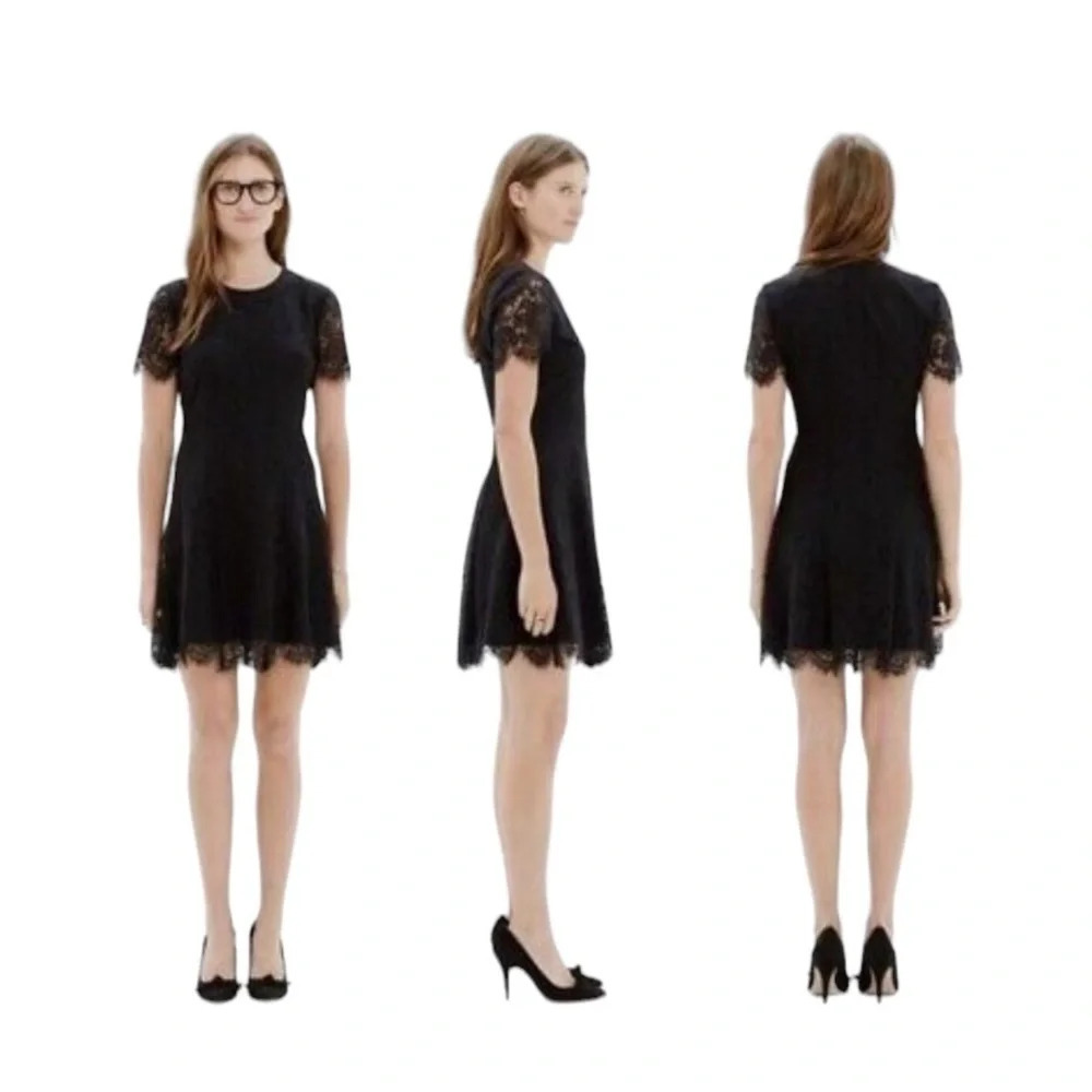 Madewell Black Floral Lace Mini Shift Dress